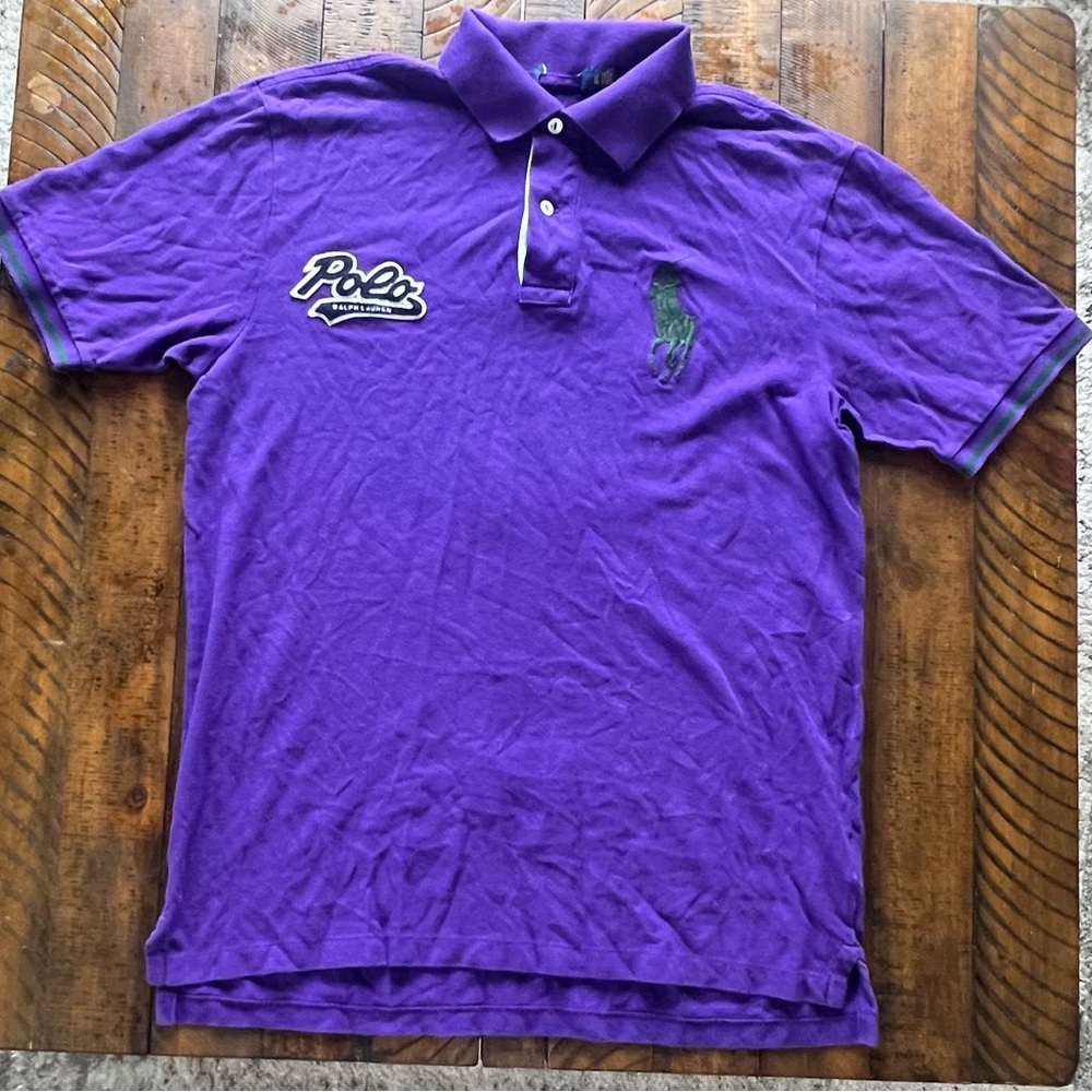 Polo Ralph Lauren Custom Slim Fit Big Pony Polo Shirt w/ Cursive Polo Purple